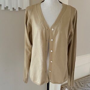 NEW Liz Claiborne Women's Tan Cardigan Sweater Lightweight Knit Size Large
